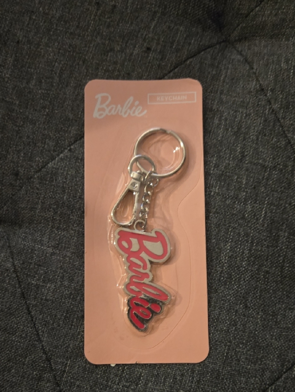 Barbie Silver & Pink Script Logo Key Ring